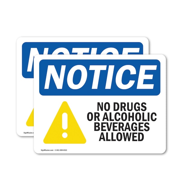 Signmission No Drugs No Alcoholic Beverages Allowed, 10 in W x Rectangle, Vinyl Decal OS-2PACK-NS-D-710-L-16075 - main